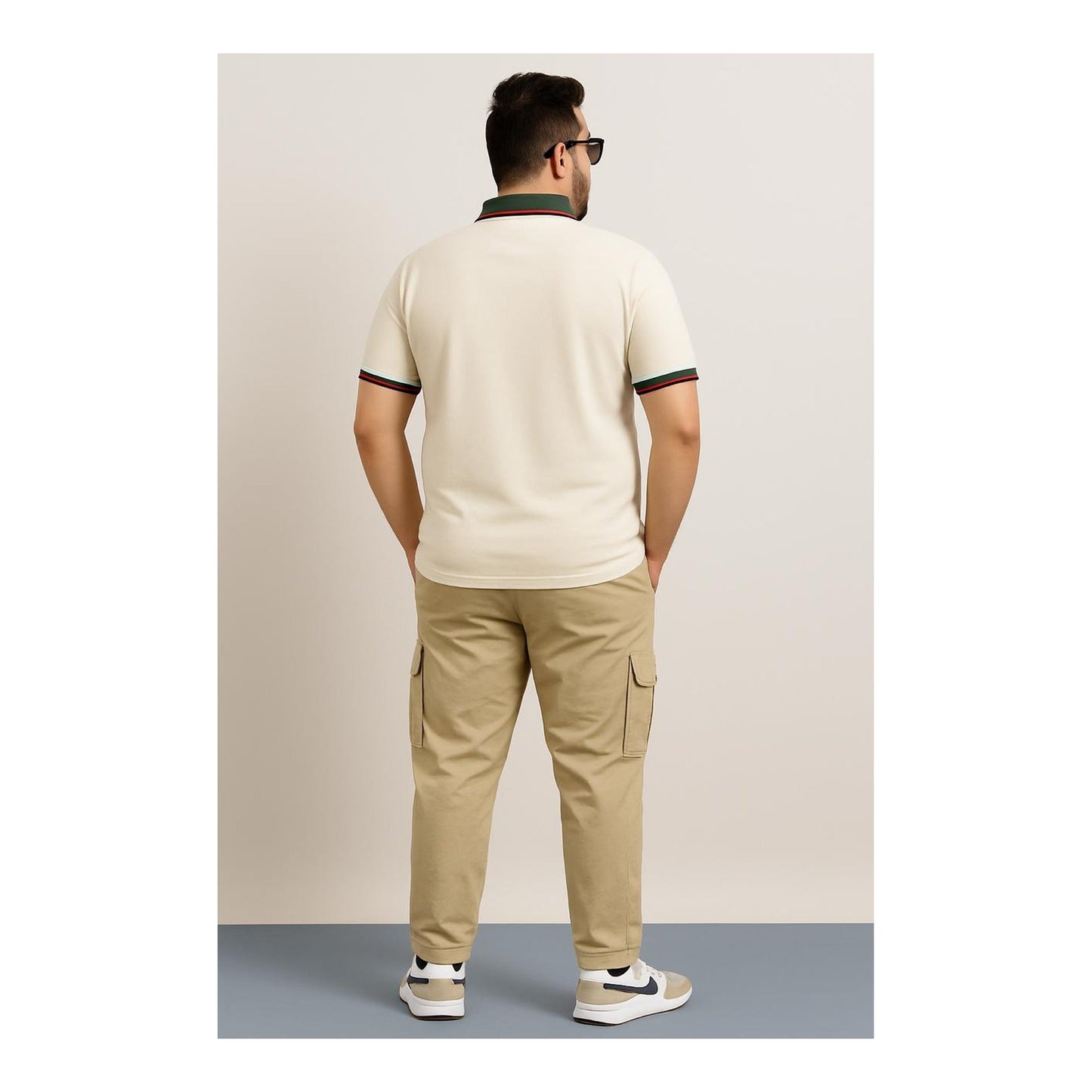 Milano White & Green Rosso-Trim Collar Polo (Premium Cotton Blend)