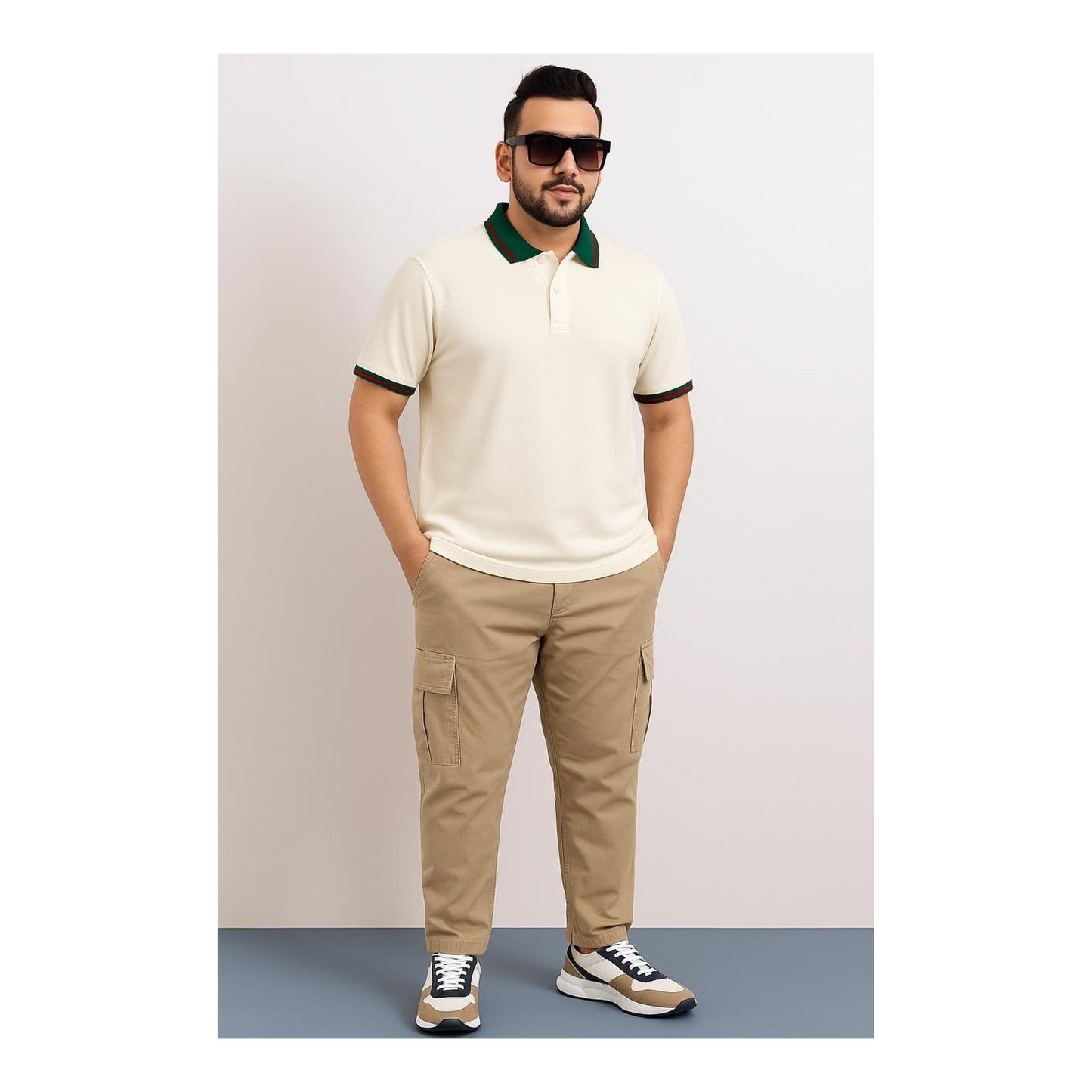 Milano White & Green Rosso-Trim Collar Polo (Premium Cotton Blend)