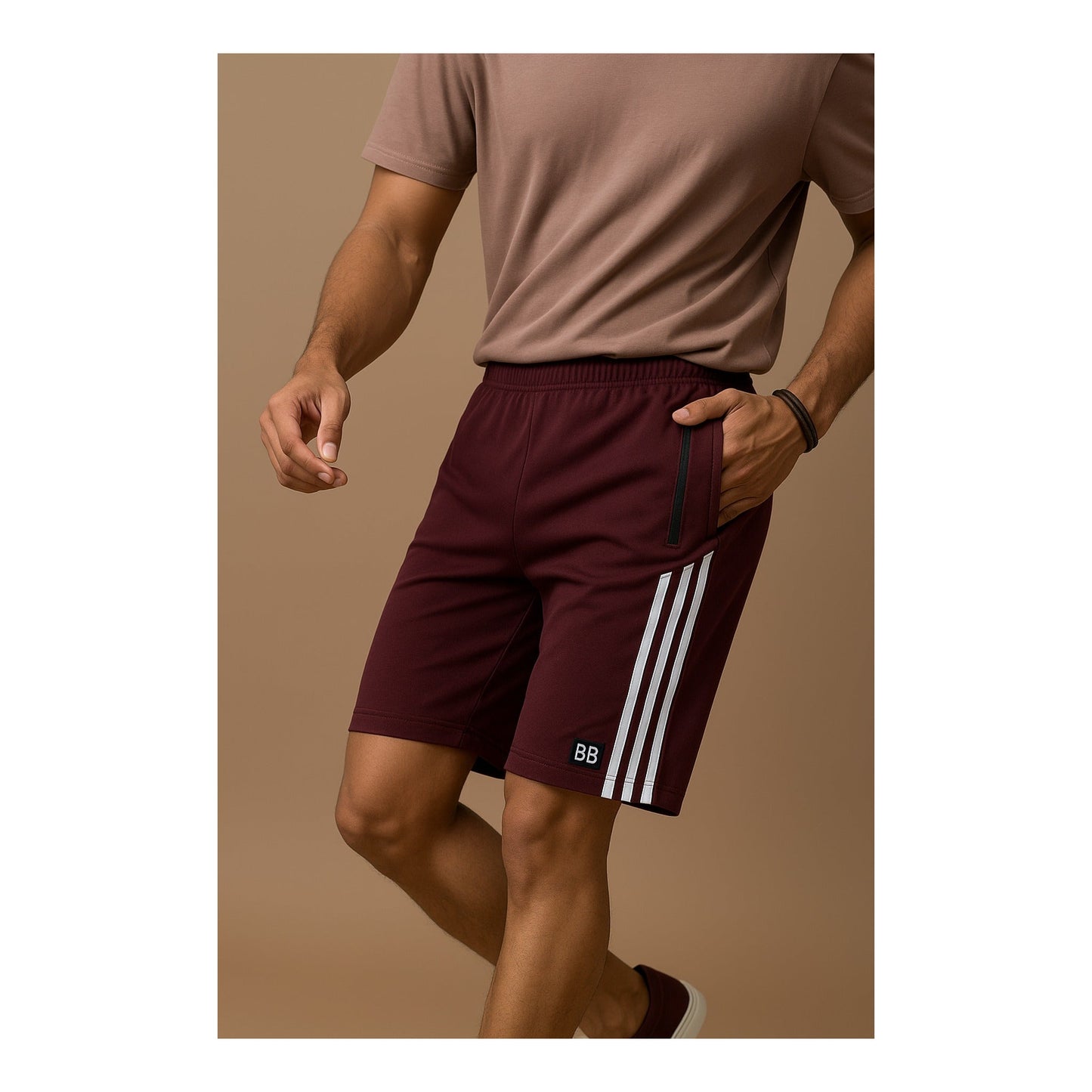 Maroon Striped Gym Shorts