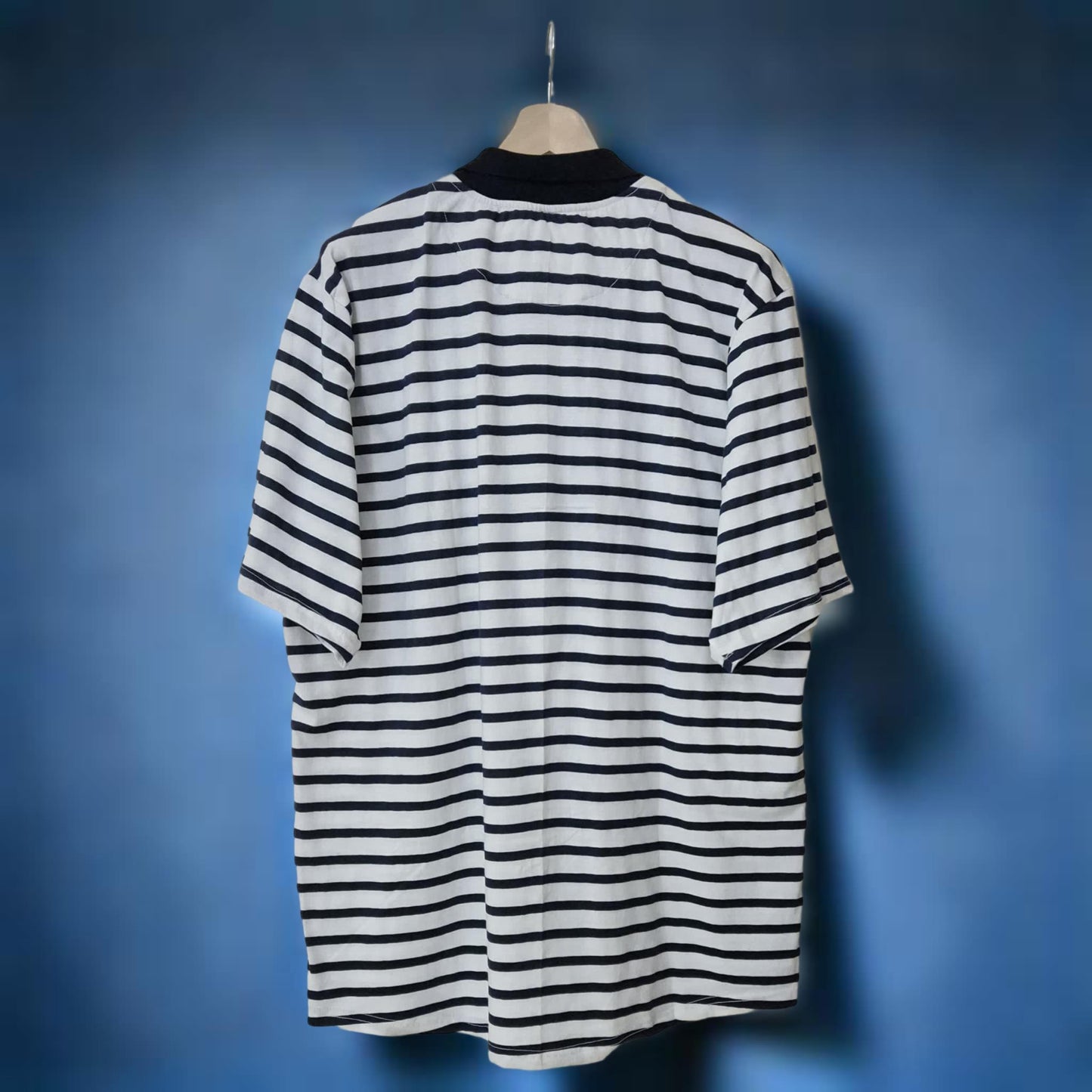 White with Navy Blue Stripes Cotton Polo T-Shirt