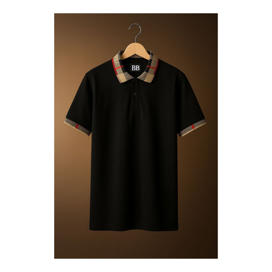 Regal Check Collar Black Polo for a versatile extended size weekend wardrobe