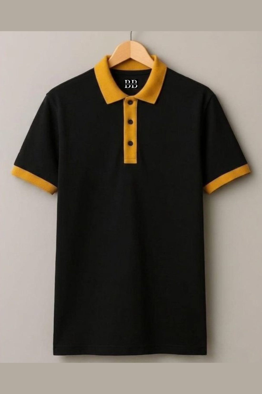 Black and Mustard polo illustrating a clothing fit checklist