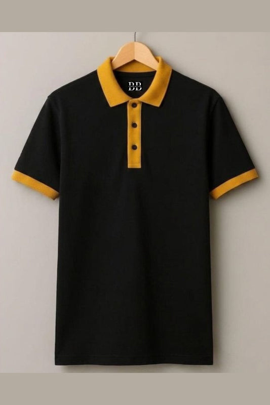 Black and Mustard polo illustrating a clothing fit checklist