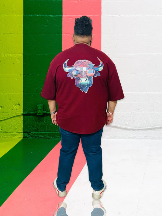 Maroon oversized graphic T-shirt as a sold-out clothing gift inspiration example