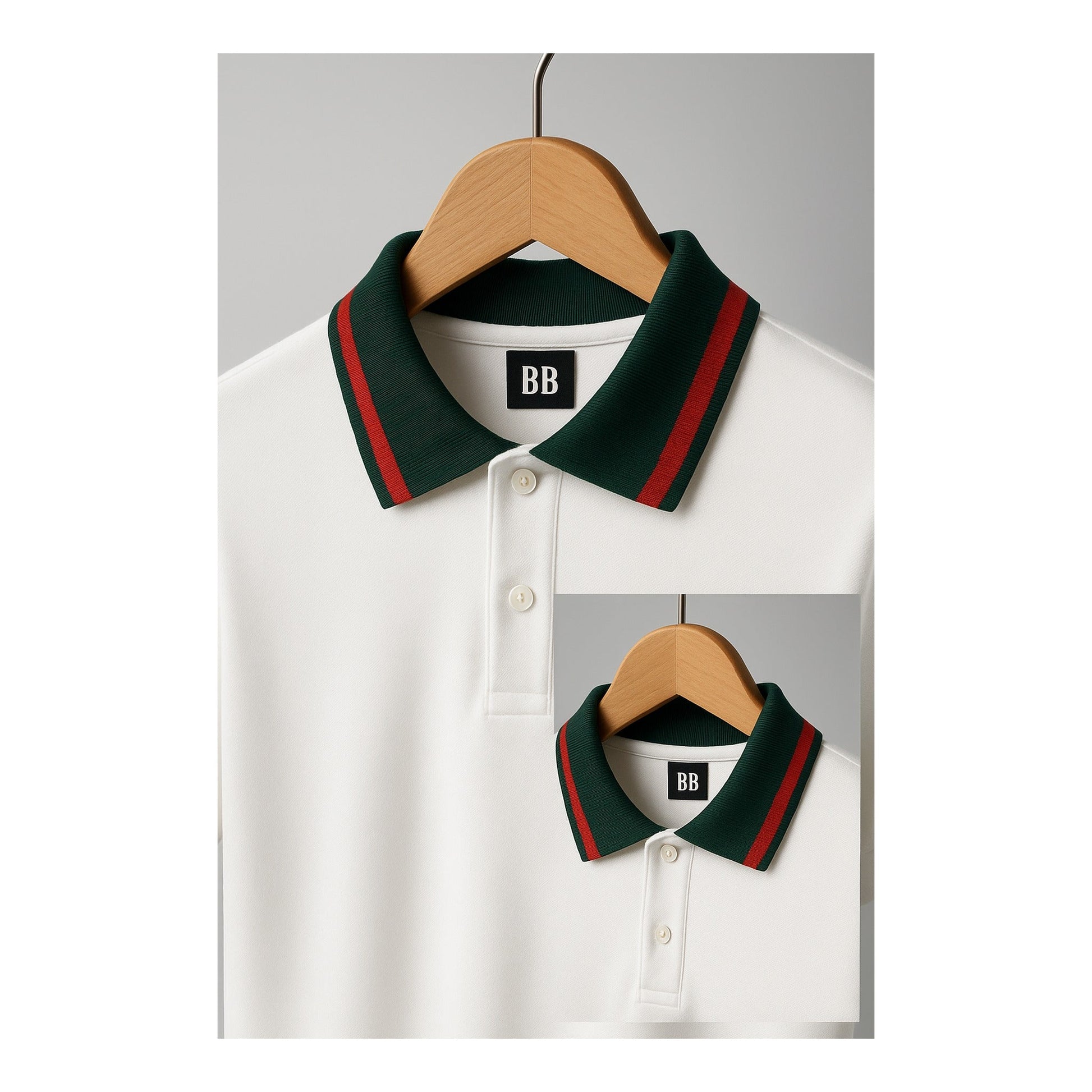 Milano White Green Rosso-Trim Collar Polo (Premium Cotton Blend
