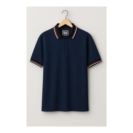 Captain’s Navy Trim Collar Polo Tshirt (Cotton Blend) 