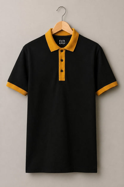 Black and Mustard Premium Cotton Polo T-Shirt 