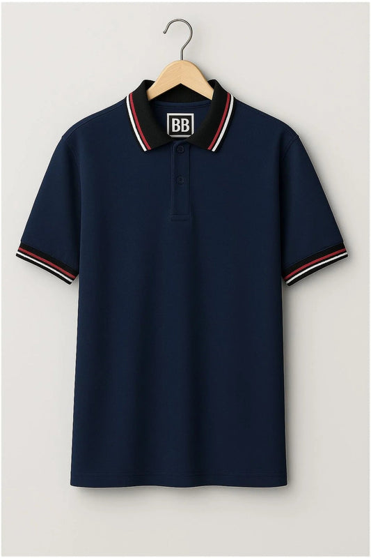 Captain’s Navy Trim Collar Polo Tshirt (Cotton Blend) 