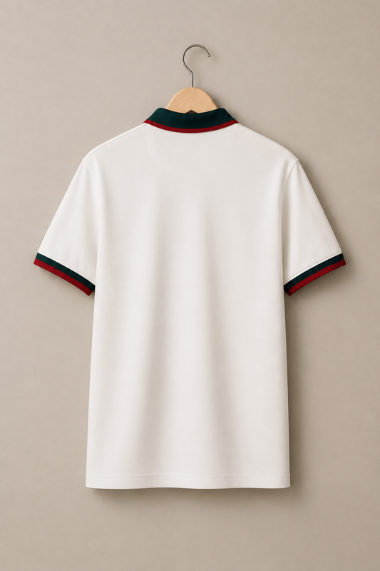 Milano White & Green Rosso-Trim Collar Polo (Premium Cotton Blend) 