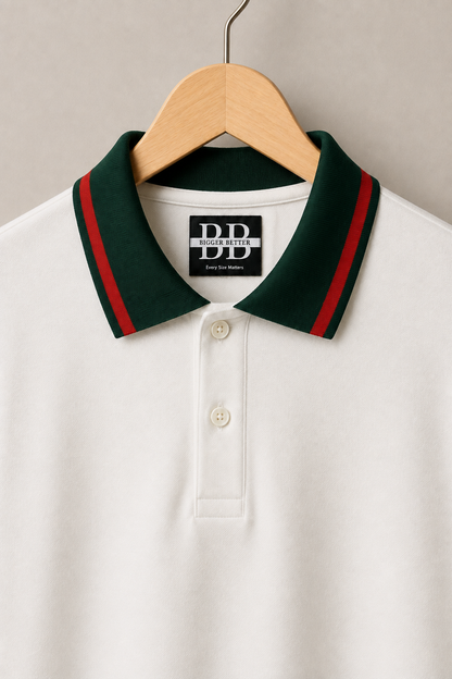 Milano White & Green Rosso-Trim Collar Polo (Premium Cotton Blend) 