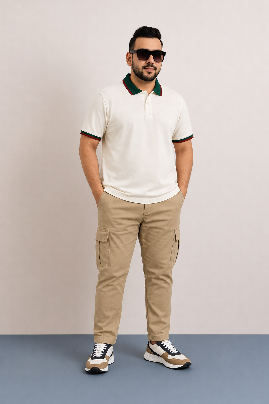 Milano White & Green Rosso-Trim Collar Polo (Premium Cotton Blend) 