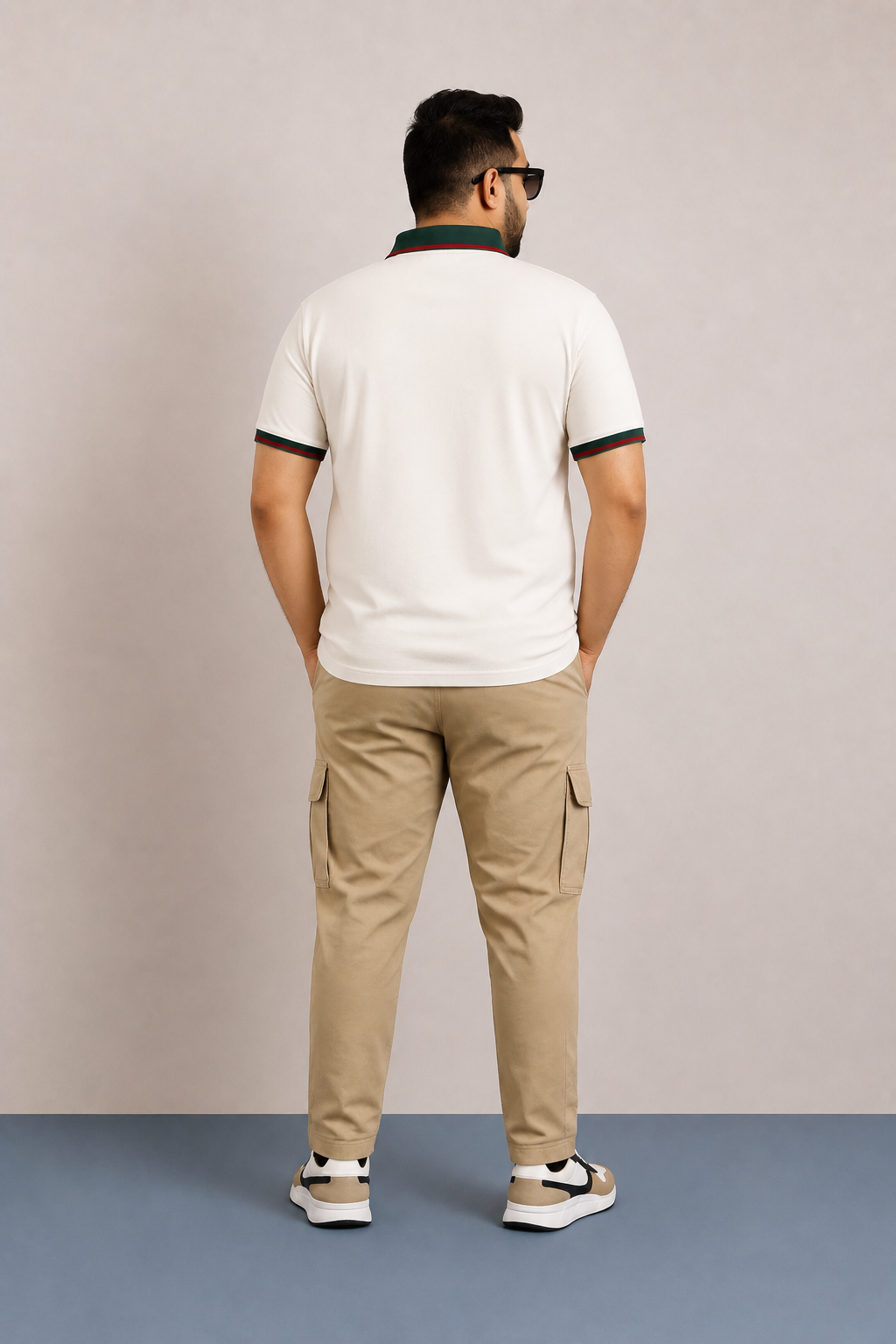 Milano White & Green Rosso-Trim Collar Polo (Premium Cotton Blend) 