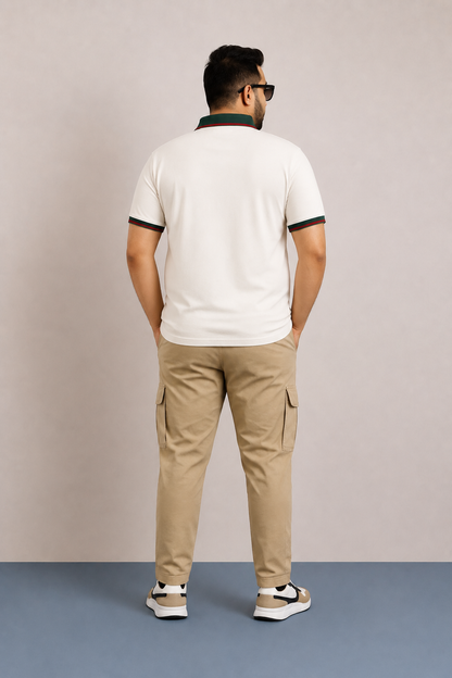 Milano White & Green Rosso-Trim Collar Polo (Premium Cotton Blend) 