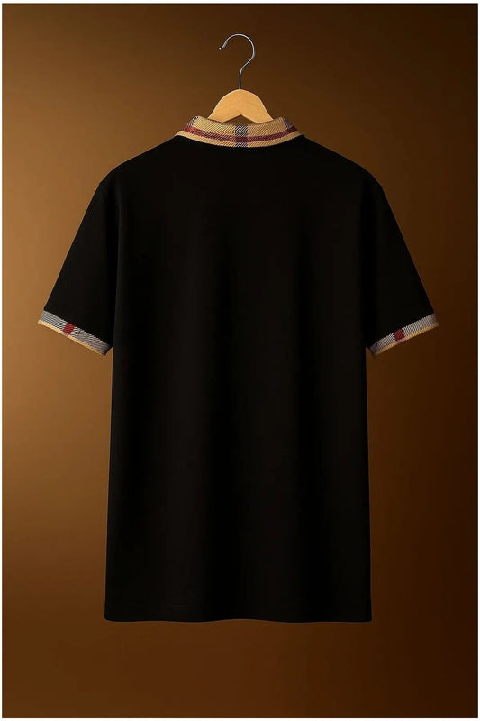 The Regal Check Collar Black Polo Tshirt (Cotton Blend) 