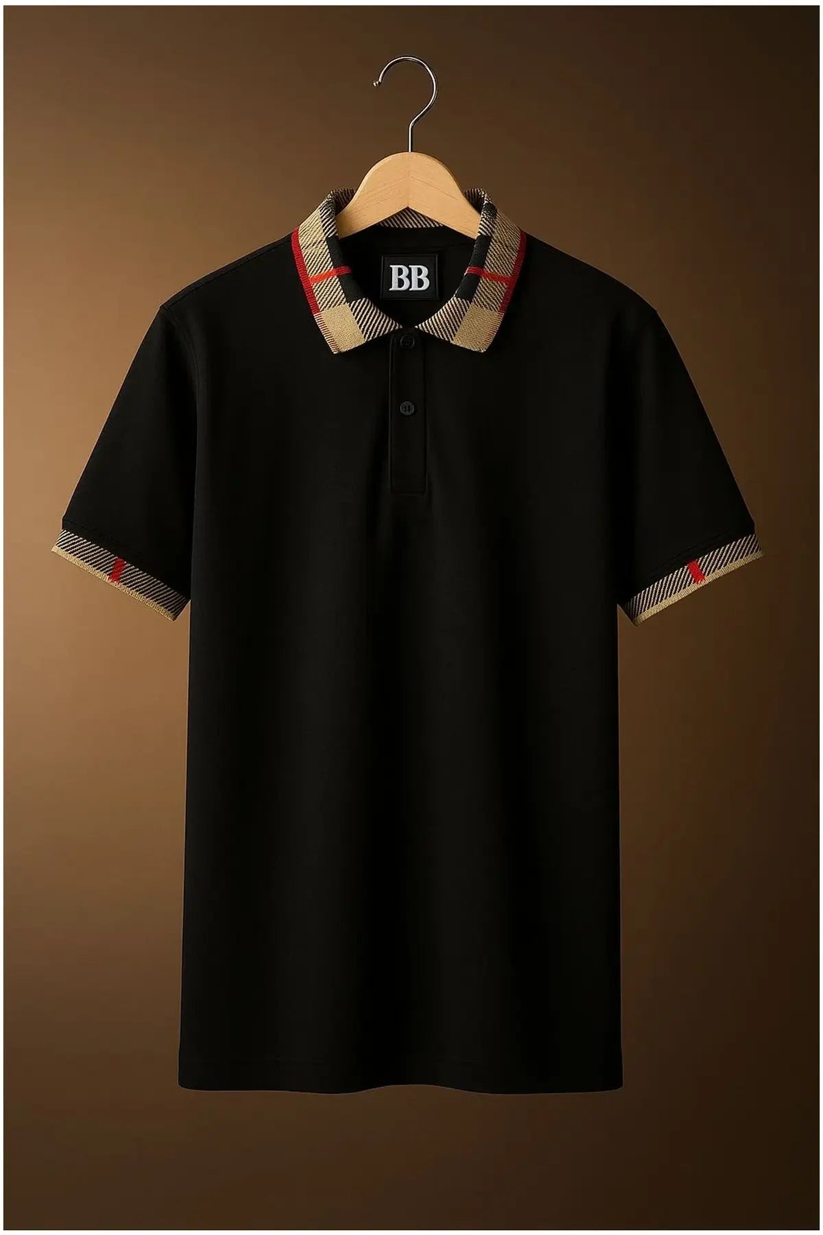 The Regal Check Collar Black Polo Tshirt (Cotton Blend) 