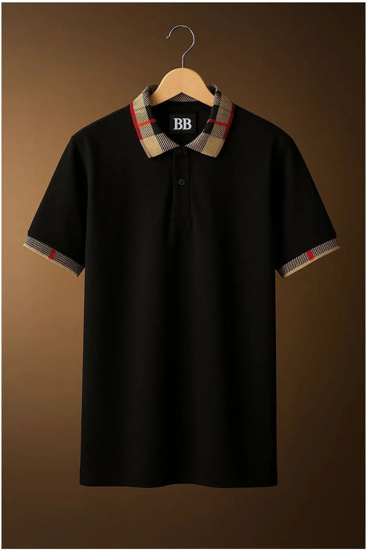 The Regal Check Collar Black Polo Tshirt (Cotton Blend) 