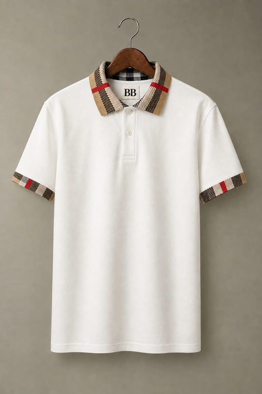 The Regal Check Collar White Polo Tshirt 