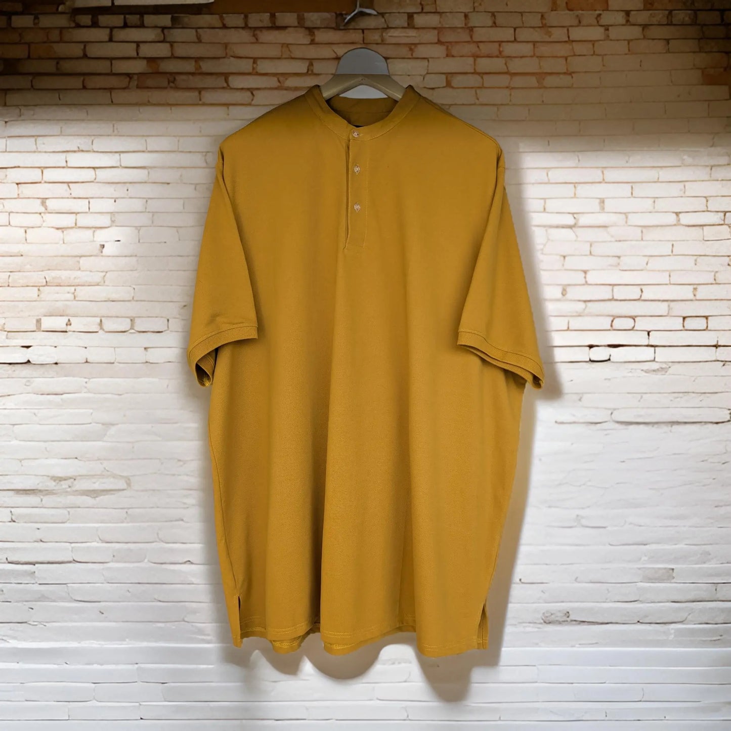 Premium Mustard Yellow Mandarin Neck Tshirt (Premium Cotton Blend) -  