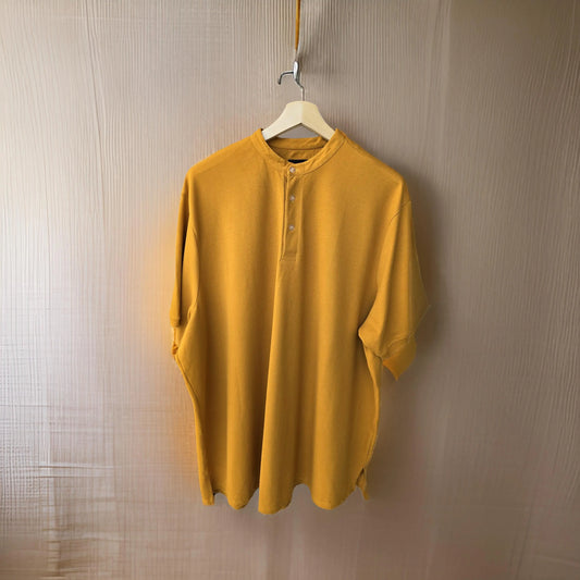 Premium Mustard Yellow Mandarin Neck Tshirt (Premium Cotton Blend) -  12XL-Premium-Cotton-Blend-Mandarin