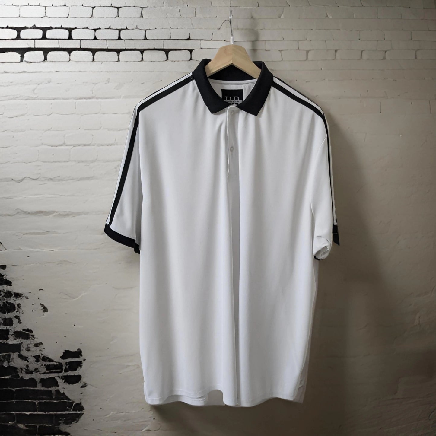 White & Black Striped Half Sleeved Polo T-shirt