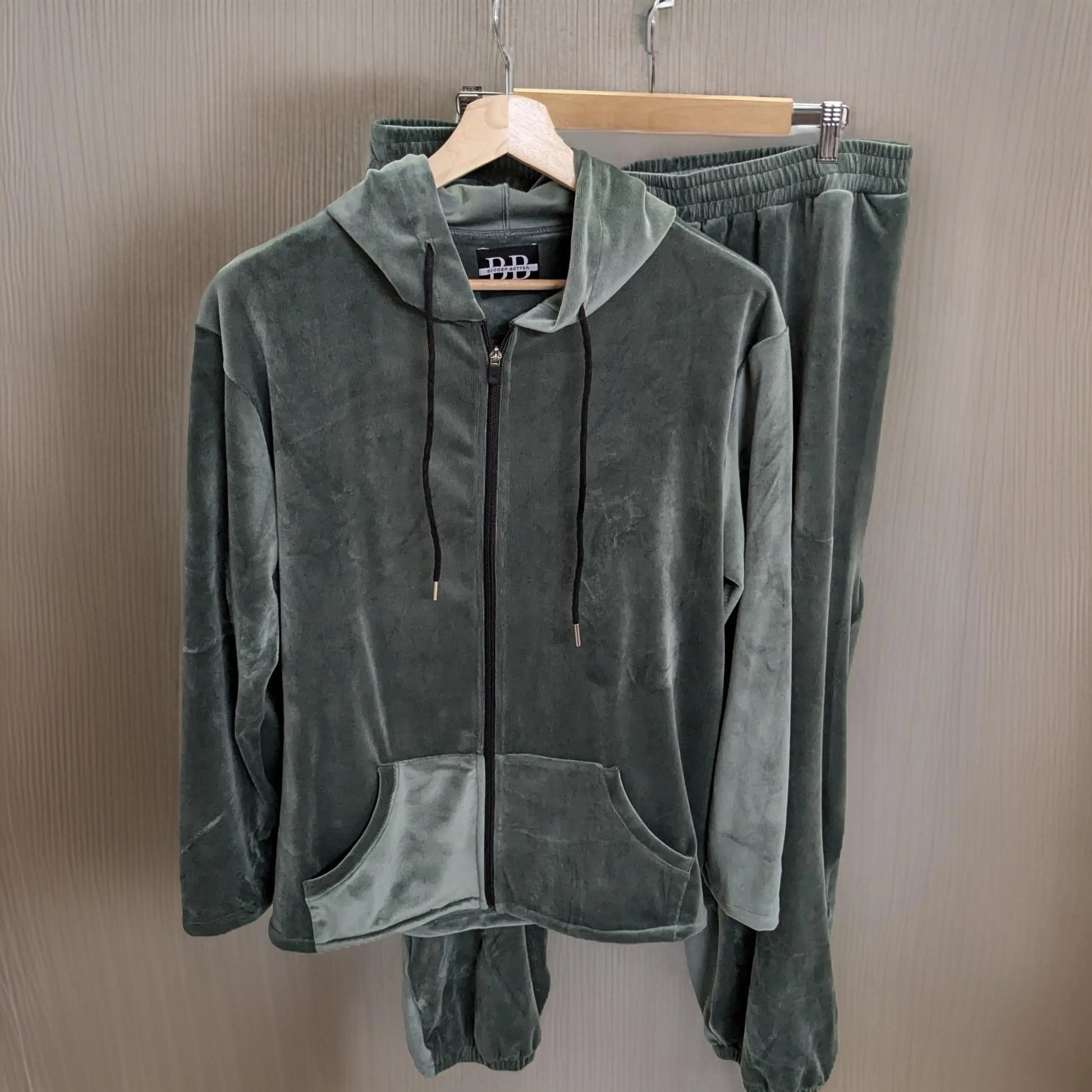 Winter Super Soft Green Velvet Hoodie Co-ord Set 