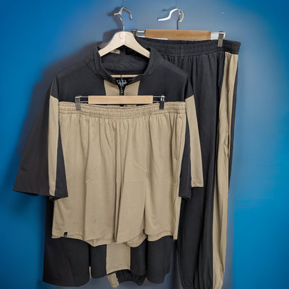 Beige & Grey Quarter Zip Co-ord Set (Cotton)