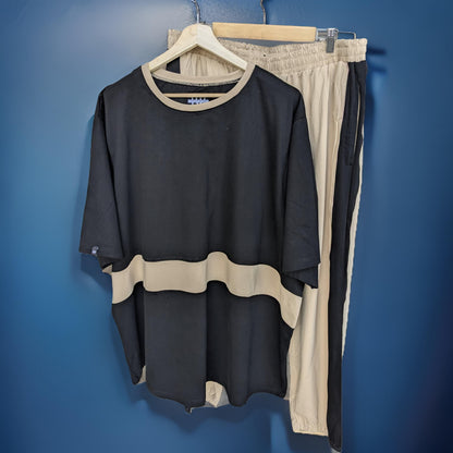 Black and Grey Block Style Premium Cotton Co-ord Set 