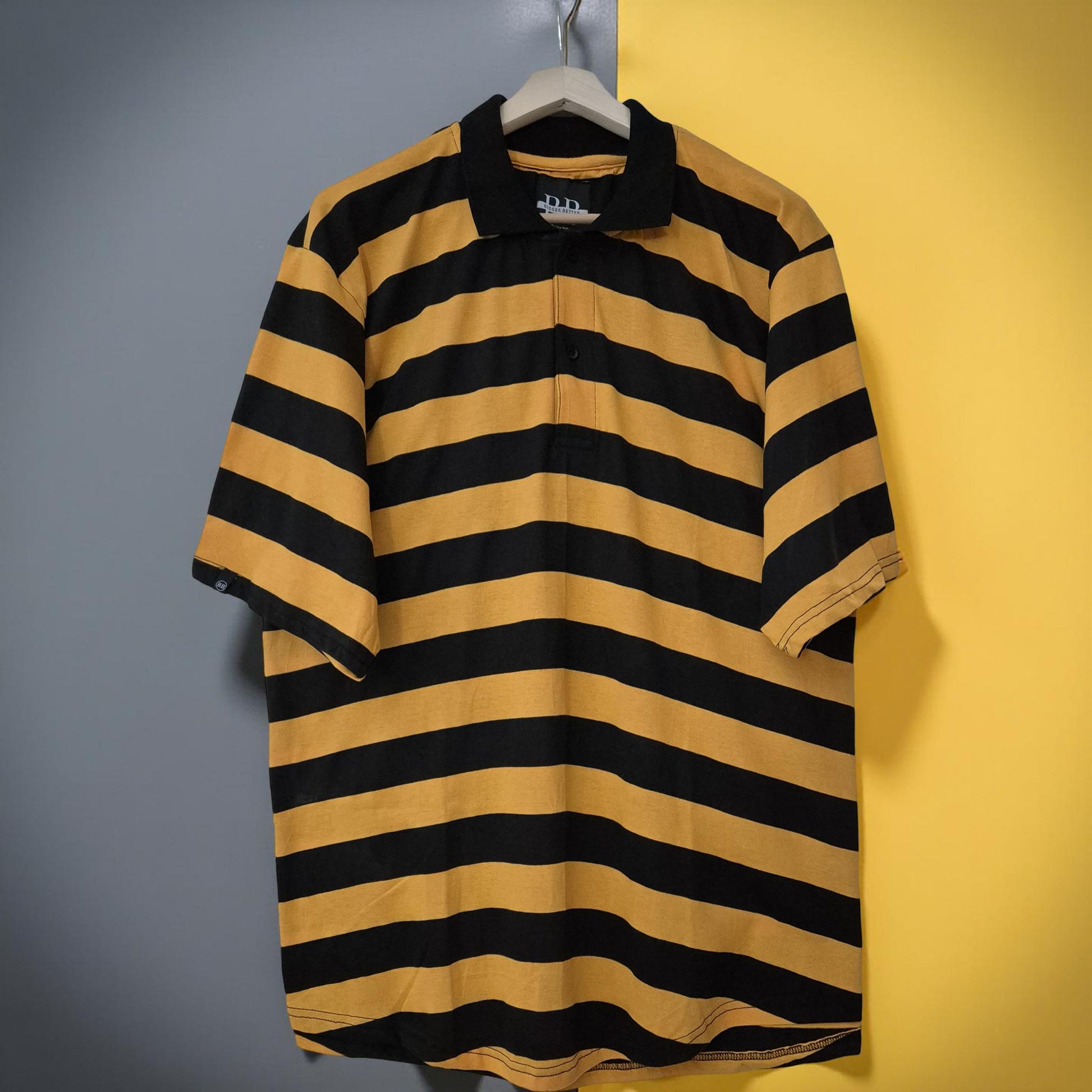 Black with Mustard Stripes Cotton Polo T-Shirt 