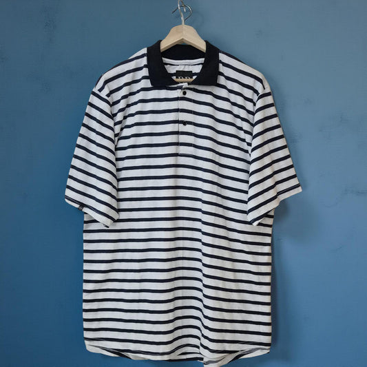 White with Navy Blue Stripes Cotton Polo T-Shirt 