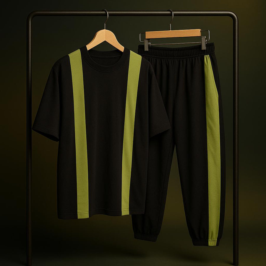Exclusive Black & Green Stripe Cotton Co-ord Set
