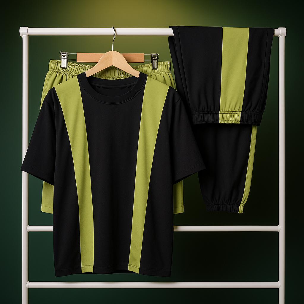Exclusive Black & Green Stripe Cotton Co-ord Set 