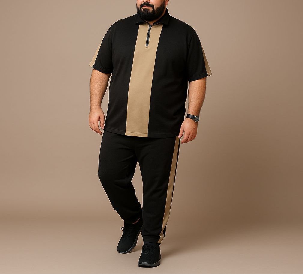Beige & Grey Quarter Zip Co-ord Set (Cotton) 