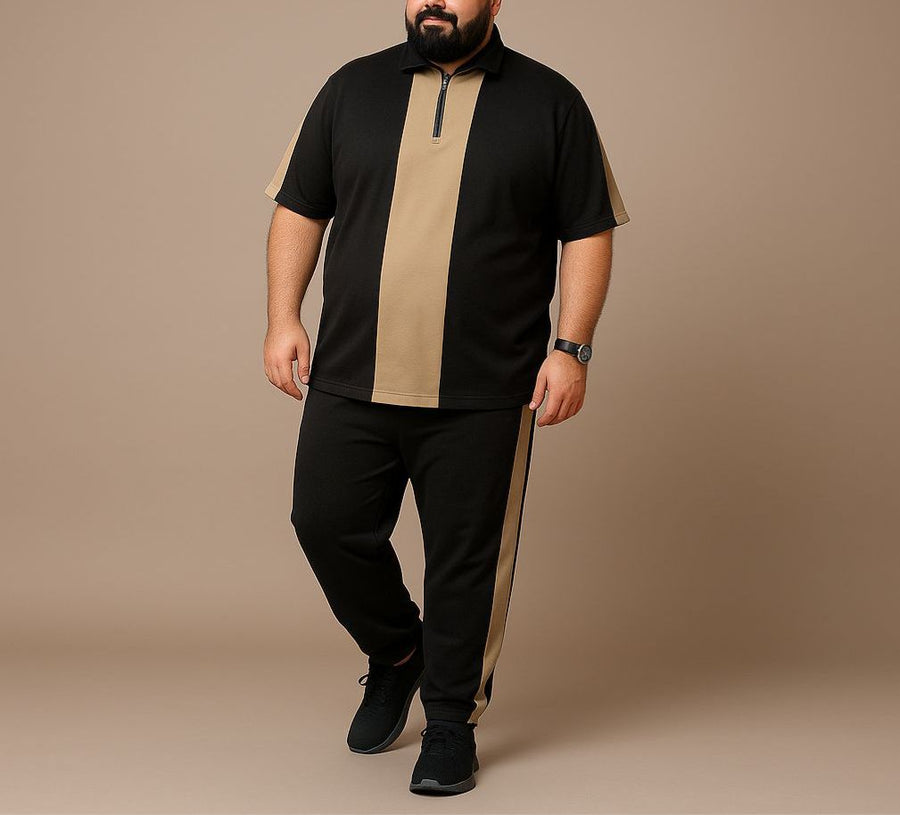 Beige & Grey Quarter Zip Co-ord Set (Cotton)