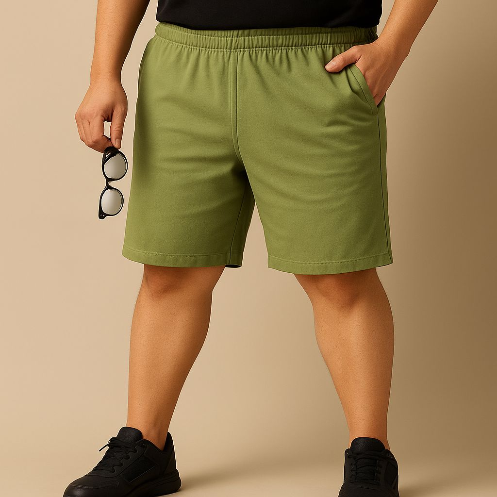 Olive Green Cotton Shorts 