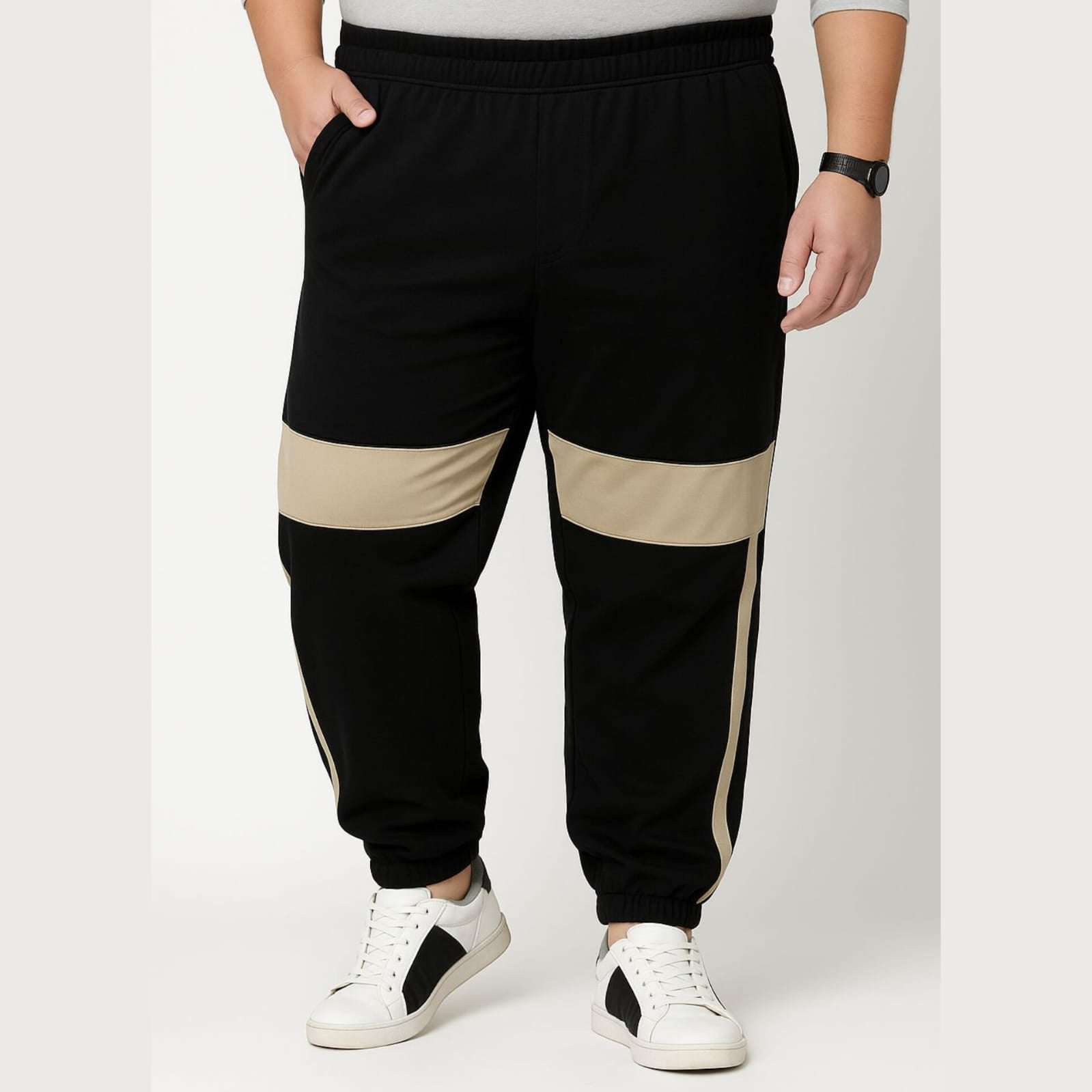 Black Jogger with Beige Stripe (Cotton) 