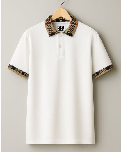 The Regal Check Collar White Polo Tshirt 