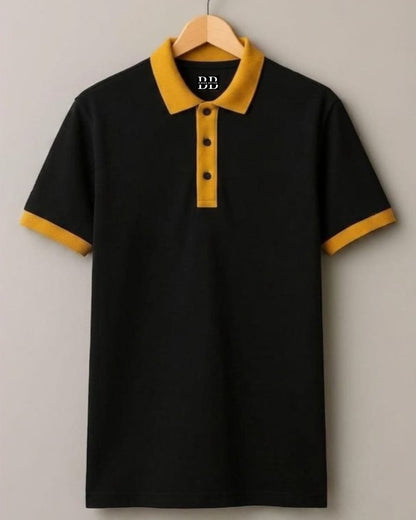 Black and Mustard Premium Cotton Polo T-Shirt 