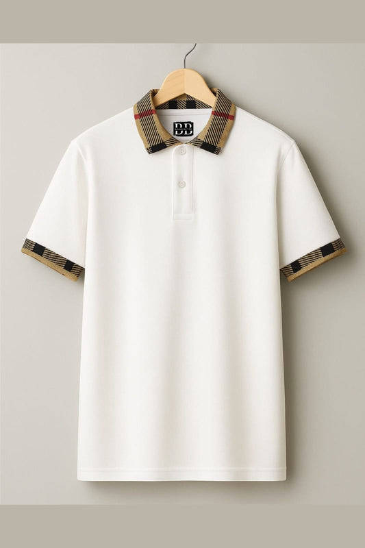 The Regal Check Collar White Polo Tshirt 