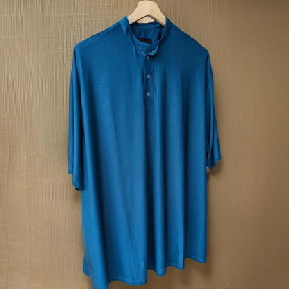 Blue Mandarin Neck Dri-fit Tshirt_Polo_Tshirts_Pant_Gym_Kurtas_Co-ords_Shorts_Joggers - Sizes from 12XL_11XL_10XL_9XL_8XL_7XL_6XL_5XL_4XL_3XL_2XL_XL.