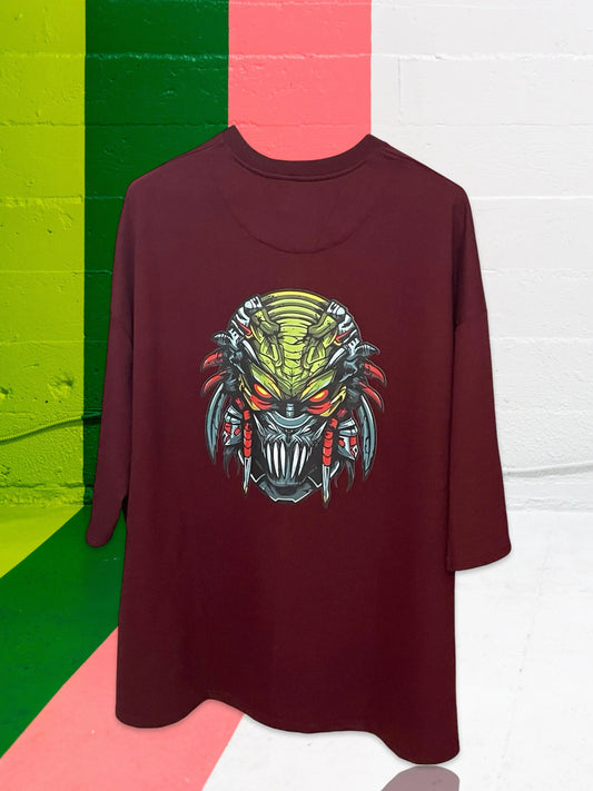 Maroon Oversized Alien Tshirt_Polo_Tshirts_Pant_Gym_Kurtas_Co-ords_Shorts_Joggers - Sizes from 12XL_11XL_10XL_9XL_8XL_7XL_6XL_5XL_4XL_3XL_2XL_XL.