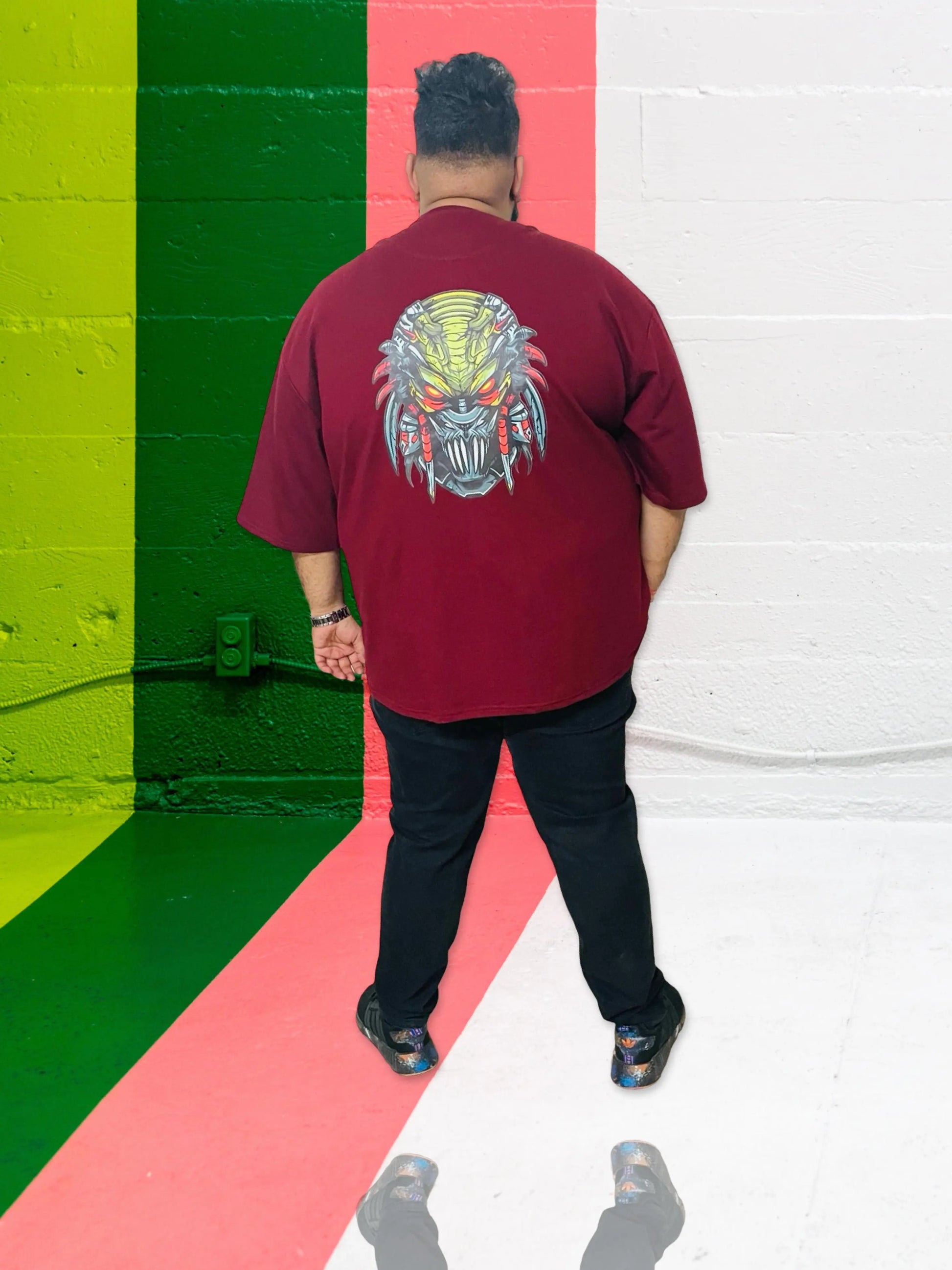 Maroon Oversized Alien Tshirt_Polo_Tshirts_Pant_Gym_Kurtas_Co-ords_Shorts_Joggers - Sizes from 12XL_11XL_10XL_9XL_8XL_7XL_6XL_5XL_4XL_3XL_2XL_XL.