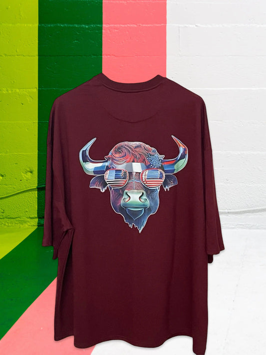 Maroon Oversized Bull Tshirt_Polo_Tshirts_Pant_Gym_Kurtas_Co-ords_Shorts_Joggers - Sizes from 12XL_11XL_10XL_9XL_8XL_7XL_6XL_5XL_4XL_3XL_2XL_XL.