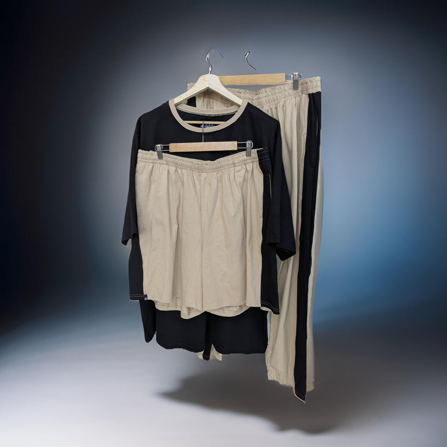 Black and Beige Stripe Premium Cotton Co-ord Set